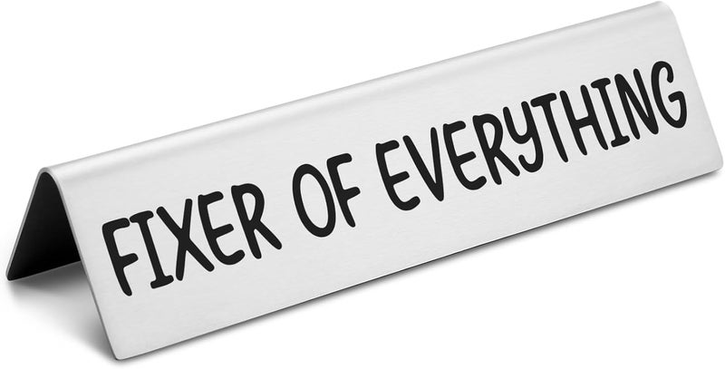 EFFJNSG Funny Desk Signs for Office Fixer of Everything Novelty Nameplate, White Elephant Gag Gifts for Coworkers Boss Manager Funny Office Desk Plaque for Colleague Mentor Friends Nameplates EDA07 - Image 1